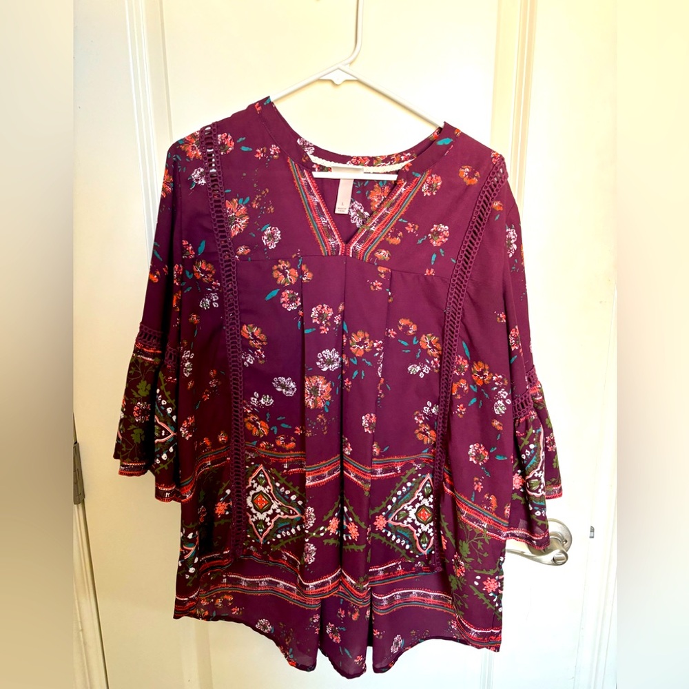 🎉SALE🎉$10 or 3 for $20🎉 Knox Rose Floral Boho Blouse - Burgundy and Multicolor